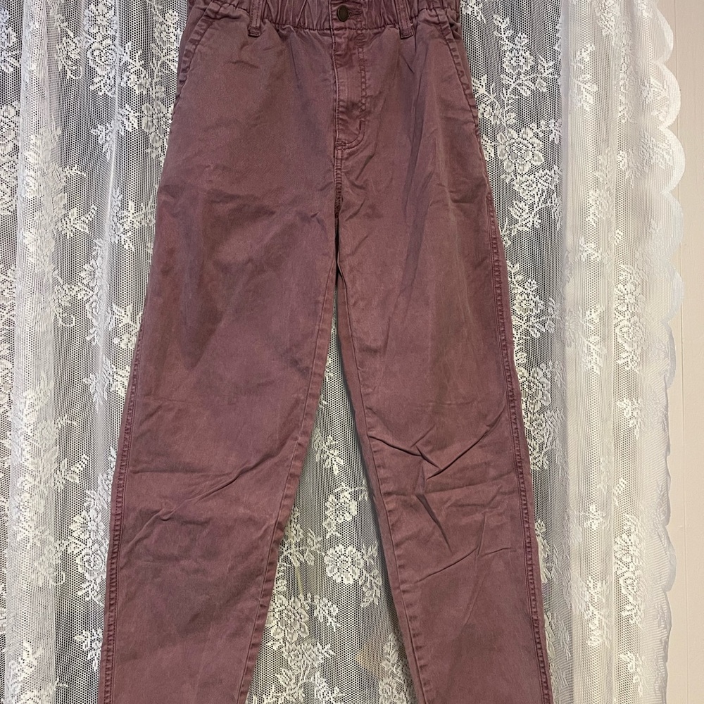 Purple paper bag waist straight leg jeans